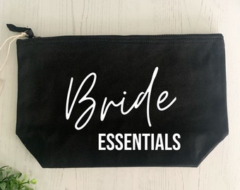 bride essentials make up case, bride wedding morning cosmetic case, gift for bride to be, bridal accessories, bridesmaid gifts, black bag
