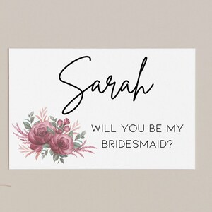 Will you be my bridesmaid card, personalised wedding proposal card, floral design bridal party card, maid of honour, flower girl proposal