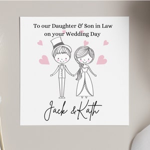 To daughter and son in law on wedding day card, personalised wedding day card, bride & groom wedding card,