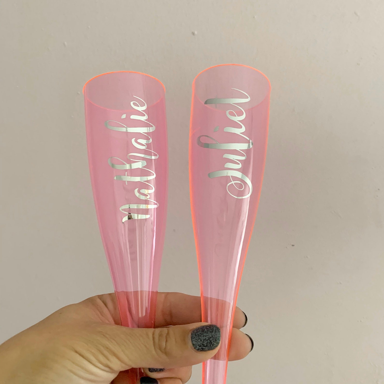 Pink Personalised Flute Champagne Flute Plastic Wine Glass | Etsy