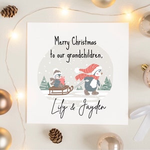 Personalised Grandchildren Penguin Christmas Card Xmas Greetings ...