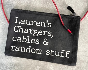 Chargers and cables bag, personalised charger pouch, charger organisation, bag for chargers and leads