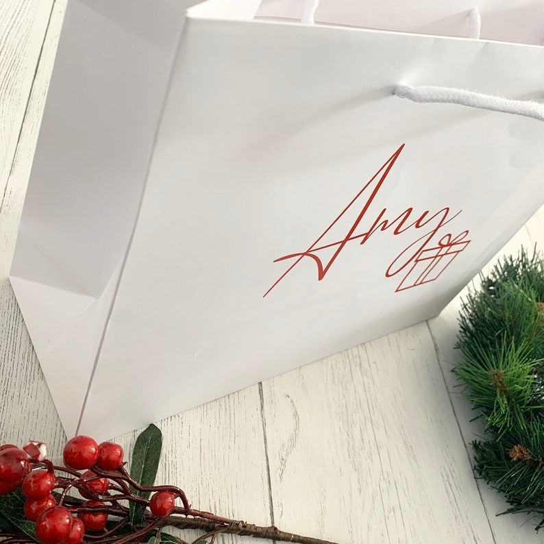 Christmas Gift Bag Named Gift Bags White Card Gift Bag Etsy