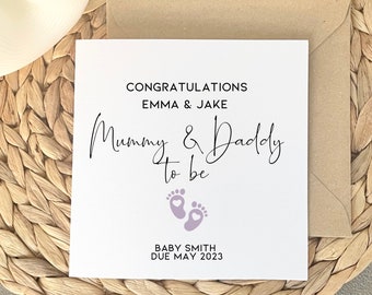 Congratulations mummy and daddy to be, personalised pregnancy card for friends or daughter and son in law, sister baby cards