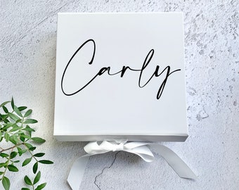 Bridesmaid box, personalised named white gift box, maid of honour and bride to be gifts, wedding gift, bride tribe proposal gifts,
