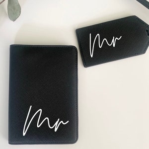 Mr and Mrs passport cover and luggage tag travel set, newlyweds gift for honeymoon holiday, wedding gifts for mr and mrs