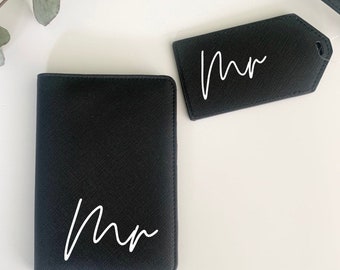 Mr and Mrs passport cover and luggage tag travel set, newlyweds gift for honeymoon holiday, wedding gifts for mr and mrs