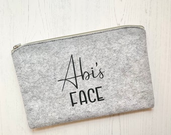 Grey personalised make up bag, personalised face bag, bridesmaid proposal, bridesmaid gift, asking maid of honour gift, bridesmaid thank you