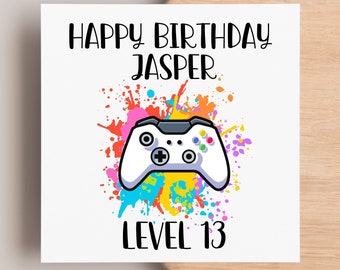 Gaming birthday card, personalised video gamer theme card for teens, brother, son, grandson bday cards