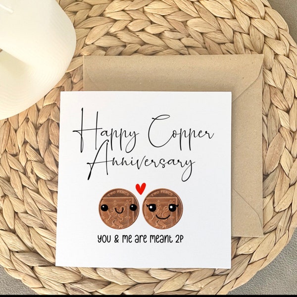 Seventh anniversary card, copper wedding anniversary card for wife or husband on 7 year married, wifey anniversary