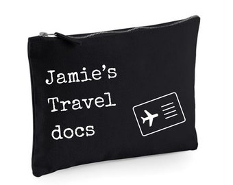 Personalised travel document pouch, passport and visa case, travel insurance docs holder, family travel docs case, holiday organisation