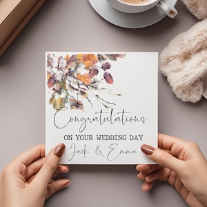On your wedding day card, autumn / fall wedding card personalised couples name and wedding date, October / November wedding card