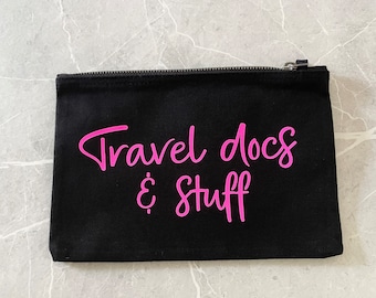 Travel docs pouch, cabin bag organiser, passport and tickets pouch, in flight bag, holiday essentials, gifts for traveller