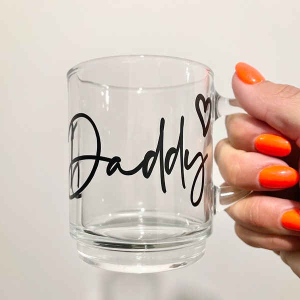Personalised glass mug, clear glass coffee mug for Father’s Day gift, gift for men, daddy birthday gift, men colleague gifts