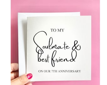 Soulmate and best friend card, personalised wedding anniversary card for husband, wife or fiancé.