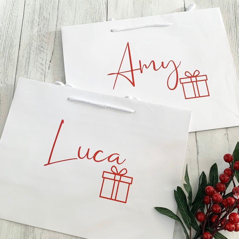Christmas Gift Bag Named Gift Bags White Card Gift Bag Etsy