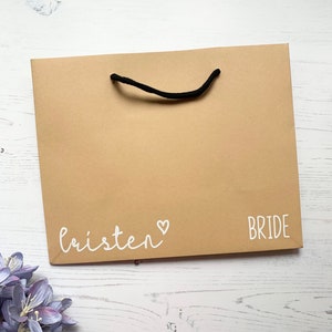 Personalised gift bag, bridesmaid gift bags, luxury brown kraft gift bags, bridesmaid gifts, flower girl gift, page boy, best man gift bag