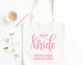 Team Bride Tote Bag, Hen Do Tote Bag, Bachelorette Tote Bag, Personalised Hen Party & Wedding Tote Bags