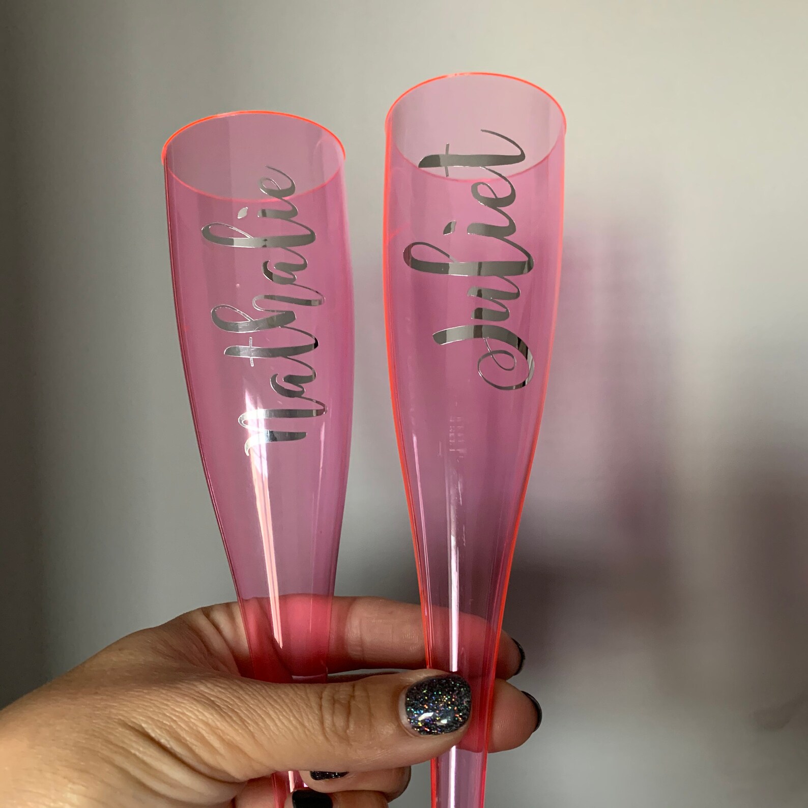 Pink Personalised Flute Champagne Flute Plastic Wine Glass Etsy
