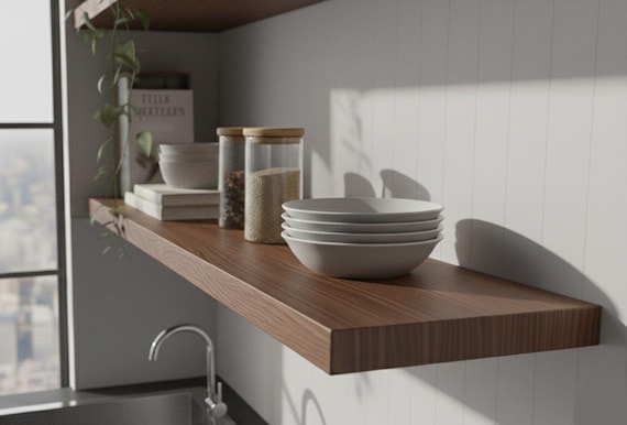 Wandregal Nussbaum Massiv - 19cm tief / 2,8cm stark / Holzregal / Wandregal Walnuss