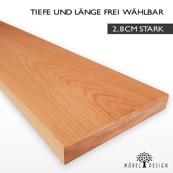 Buche Massivholz Wandregal 14-24cm tief / 2,8cm stark - Wandboard - Schwebendes Massivholz Wandregal / Holzregal / Schweberegal