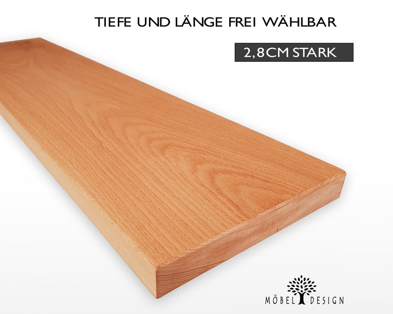 Buche Massivholz Wandregal 14-24cm tief / 2,8cm stark Wandboard Schwebendes Massivholz Wandregal / Holzregal / Schweberegal Bild 1