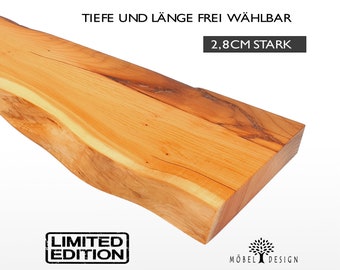 Estante de pared de tejo con borde de árbol 14-26 cm de profundidad / 2,8 cm de grosor / estante de madera / estante flotante