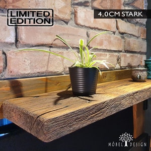 Oak reclaimed wood wall shelf 20 cm deep / 4 cm thick / wall board - Floating solid wood wall shelf made of oak wood / wooden shelf