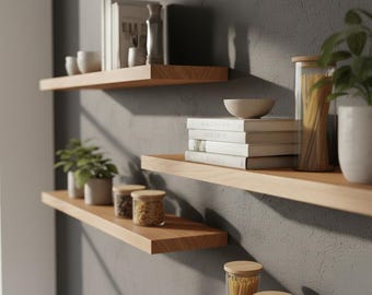 Buche Massivholz Wandregal 14-24cm tief / 2,8cm stark - Wandboard - Schwebendes Massivholz Wandregal / Holzregal / Schweberegal