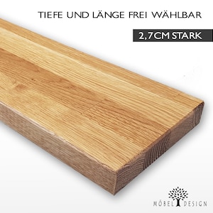Eiche Massivholz Stabverleimt / 16-26cm tief / 2,7cm stark - ver. längen - Schwebendes Wandboard aus Eichenholz / Holzregal