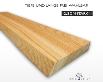 Esche Massivholz Regal mit Baumkante 14-26cm tief / 2,8cm stark - diverse längen - Wandboard, Wandregal, Schweberegal / Holzregal