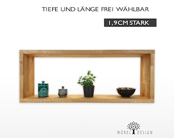 Solid oak wood wall shelf - 16-23 cm deep - floating bookcase made of glued oak rods - various sizes