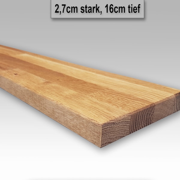 Eiche Wandregal 16cm tief / 2,7cm stark - Wandboard - Schwebendes Massivholz Wandregal aus Eichenholz / Holzregal
