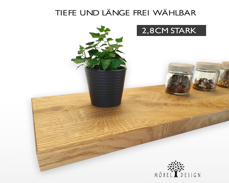 Eiche Massivholz Regal 14-24cm tief / 2,8cm stark Wildeiche Wandbrett Wandboard, Eiche Wandregal, Schweberegal Eiche / Holzregal Bild 1