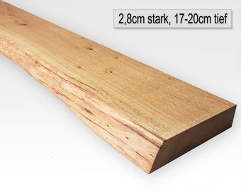 Wall shelf with tree edge made of knotted oak, 17-20 cm deep / 2.8 cm thick - Floating solid wood wall shelf made of oak / wooden shelf