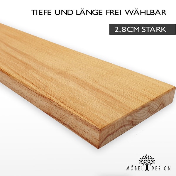 WildBuche solid wood shelf 14-24 cm deep / 2.8 cm thick - wall shelf - floating solid wood wall shelf / wooden shelf beech / wall shelf core beech