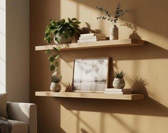 Estantería de roble macizo de 14-24 cm de profundidad / 2,8 cm de grosor / varias longitudes - Estantería de pared flotante de roble macizo, roble salvaje