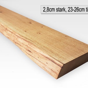 Wall shelf with tree edge Asteiche Solid 23-26 cm deep / 2.8 cm thick - Floating solid wood Wall shelf made of oak wood / Wooden shelf