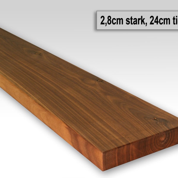 Wandplank massief notenhout - 24 cm diep / 2,8 cm dik / houten plank / wandplank walnoot