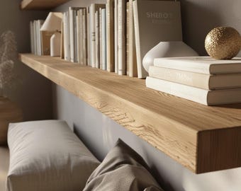 Estante de pared de roble de 14-24 cm de profundidad / 2,8 cm de grosor - Estante de madera maciza de roble, estante de pared de roble silvestre, estante flotante, roble nudoso, placa de cubierta, alféizar de ventana