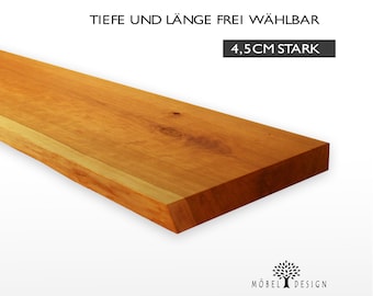 Cherry tree wall shelf with solid tree edge 14-26 cm deep / 4.5 cm thick / wooden shelf / floating wall shelf / solid wood wall shelf