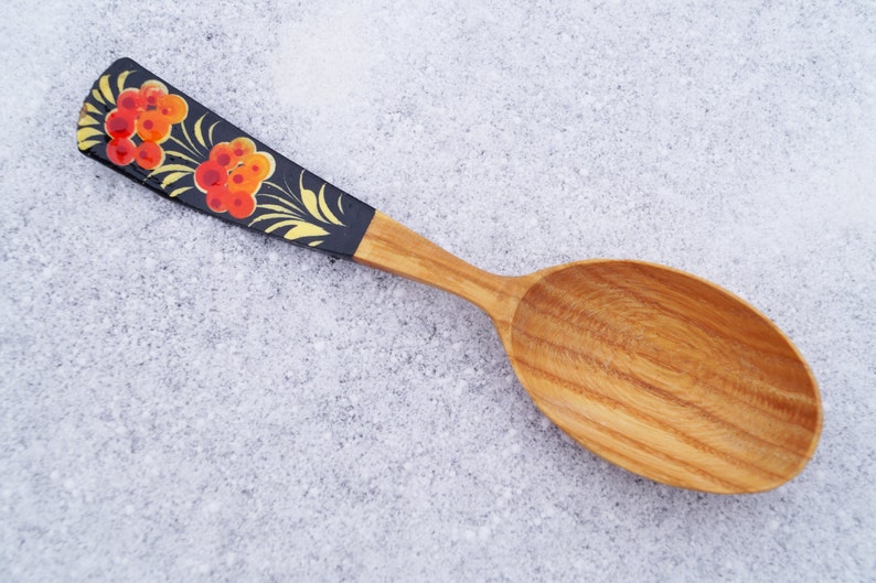 Hand-painted spoon Tableware Gift for mom Folk Petrikovka spoon Petrykivka Soup spoon Ukrainian Wooden spoons Wooden Kitchen utensils image 2