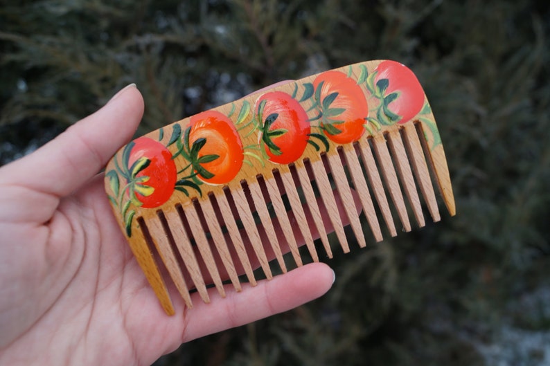 Wooden comb Comb Handmade Hand-painted comb Natural comb Wooden hairbrush Gift for girlfriend Gift for her image 4