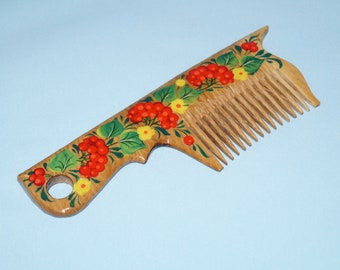 Hand painted comb The crest is painted  Petrykivka comb Ukrainian gift Gift for girl Natural comb Valentine gift Folk art Wooden comb
