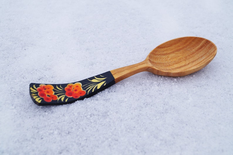 Hand-painted spoon Tableware Gift for mom Folk Petrikovka spoon Petrykivka Soup spoon Ukrainian Wooden spoons Wooden Kitchen utensils image 1