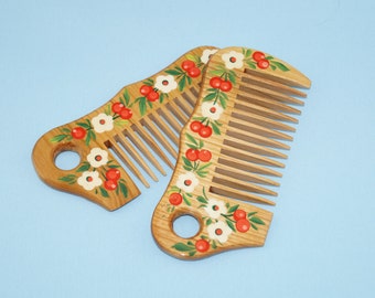 Hand-Painted Oak Wood Comb, Petrykivka Floral Art