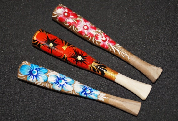 Set and 3 Cigarette holder Holder for cigarette Cigarette mouthpiece Smoking cigarette Painted holder Cigar holder wood Handmade holder