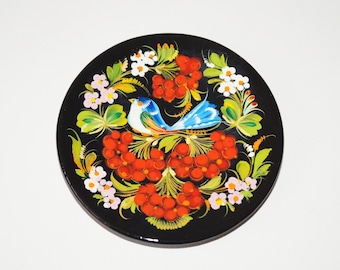 Hand-painted Wooden plate Small plate Ukrainian plate Decorative plate Gift idea Wall plate Gift for grandmother Petrikov plate Wedding gift