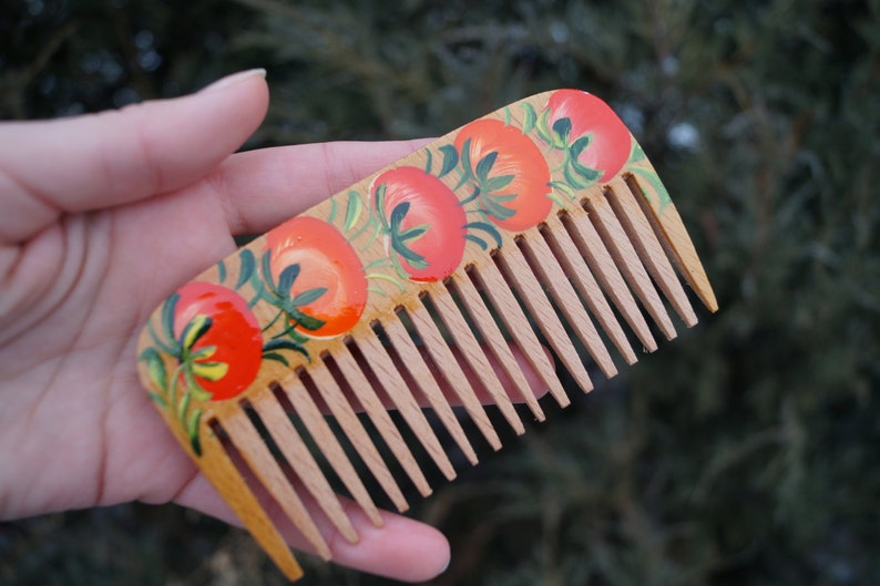 Wooden comb Comb Handmade Hand-painted comb Natural comb Wooden hairbrush Gift for girlfriend Gift for her image 3