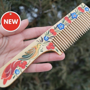 Hand painted comb Petrykivka comb Ukrainian gift Gift for girl Natural comb Valentine gift Wooden hairbrush Mother gift Eco friendly for her image 1